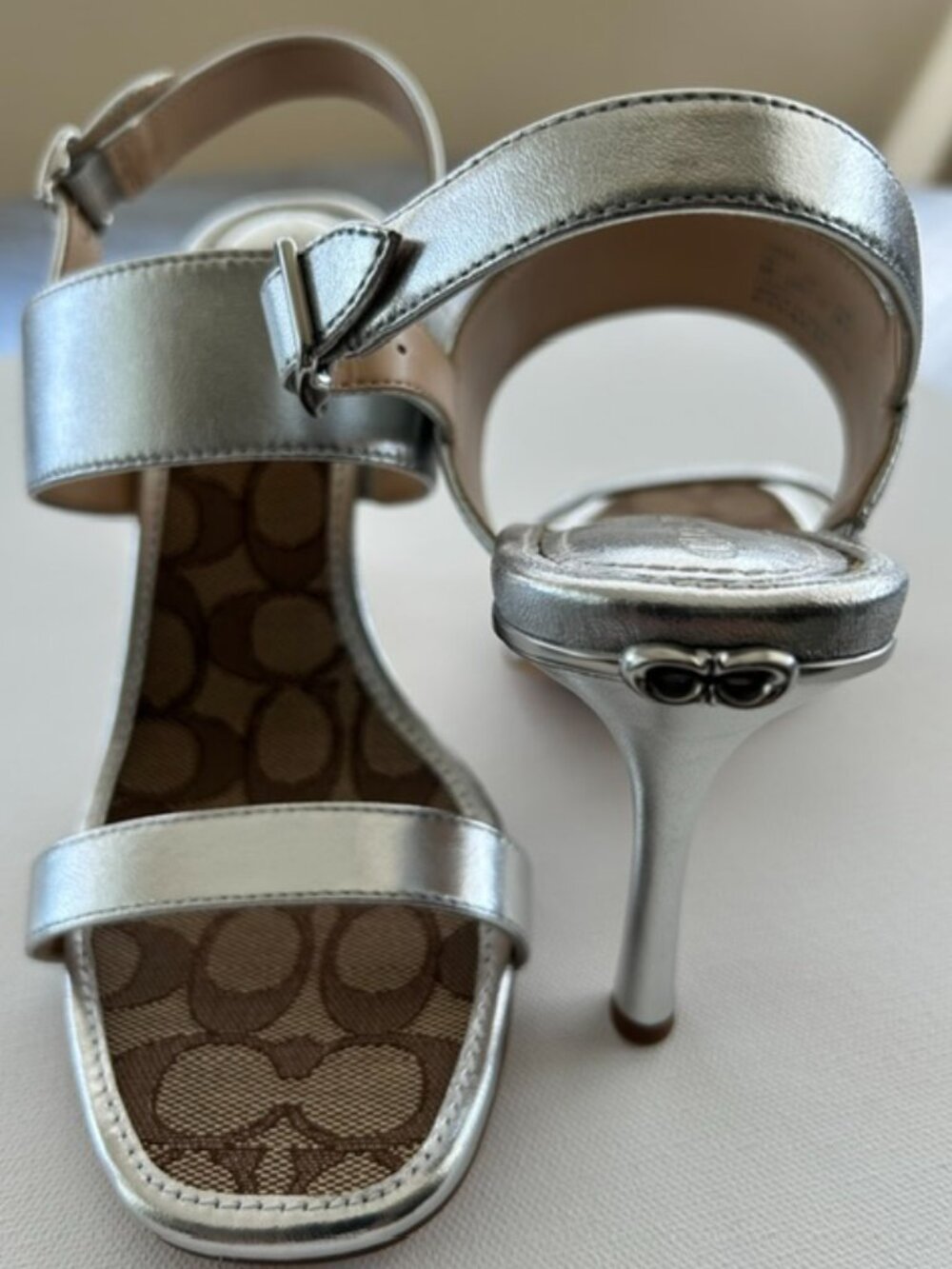 COACH Metallic Silver Heeled Sandals – Size 8 - Picture 15 of 16